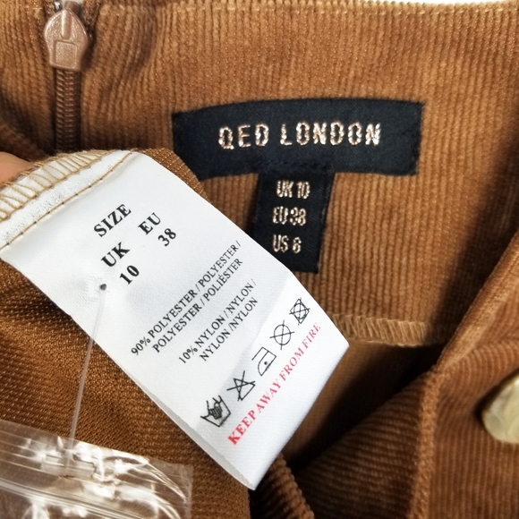 QED LONDON Tan Button Front Corduroy Dress 6 - Picture 7 of 7